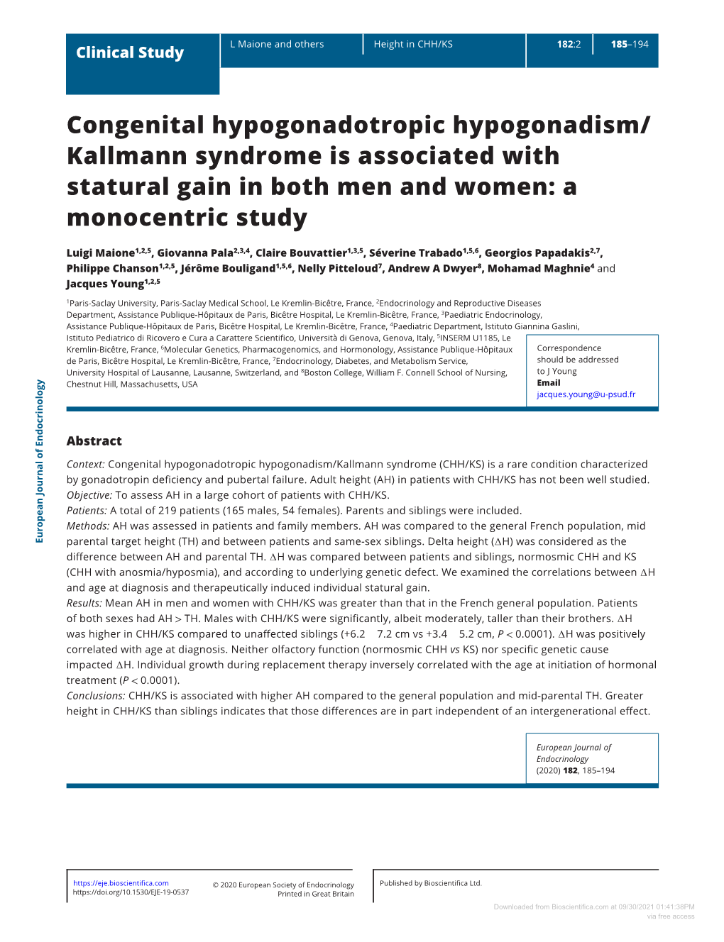 Congenital Hypogonadotropic Hypogonadism/ Kallmann Syndrome Is Associated with Statural Gain in Both Men and Women: a Monocentric Study