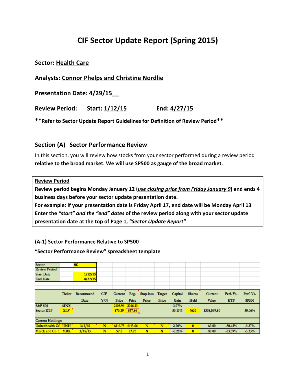 CIF Sector Update Report (Spring 2015)