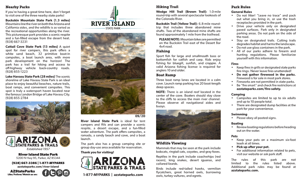RIVER ISLAND Buckskin Trail (Yellow Trail): 6.8-Mile Round- Receptacles Provided in the Park