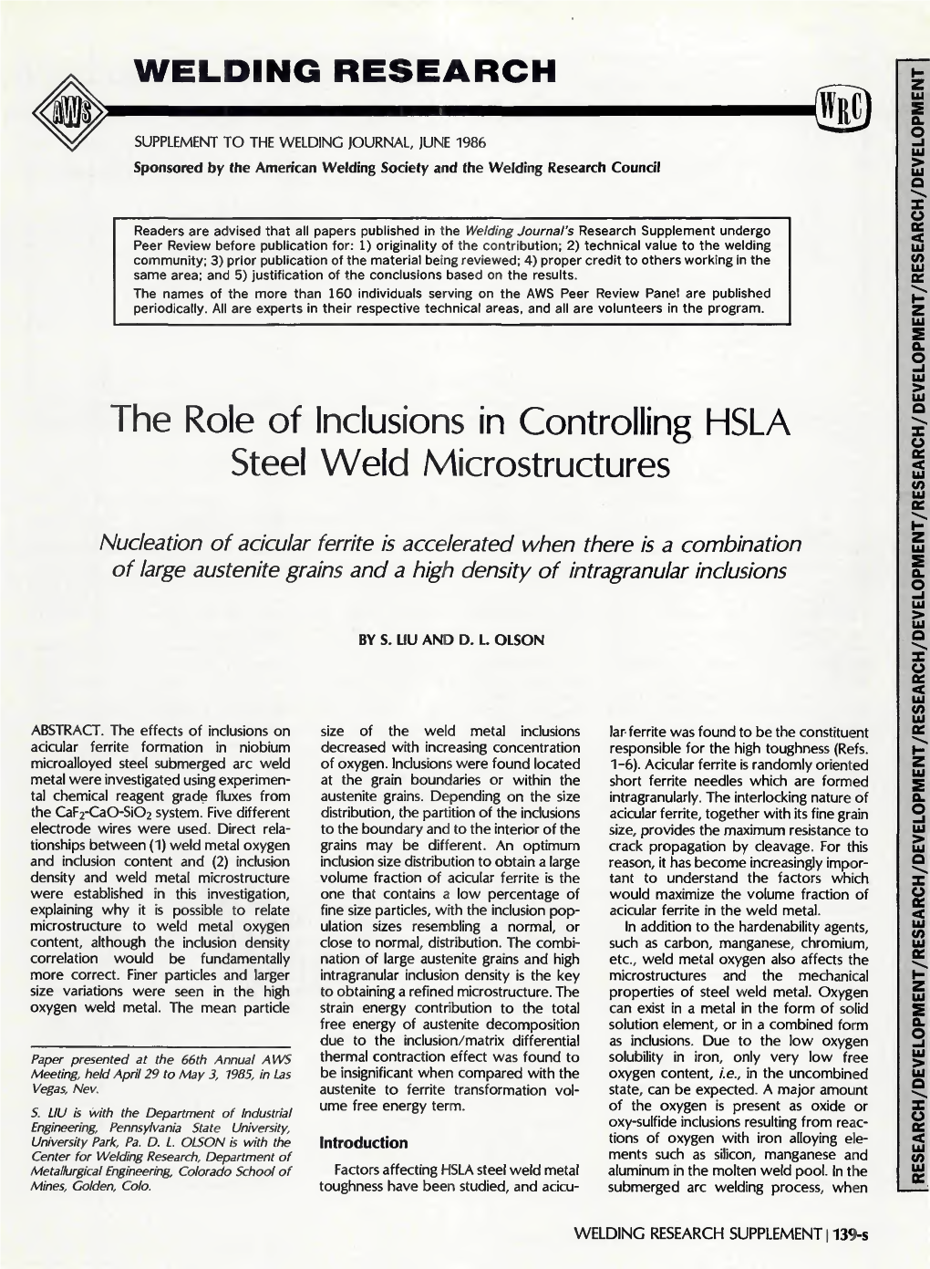 The Role of Inclusions in Controlling HSLA Steel Weld Microstructures