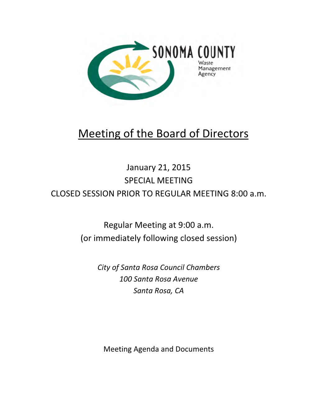 Sonoma County Waste Management Agency Agenda Packet January 21, 2015