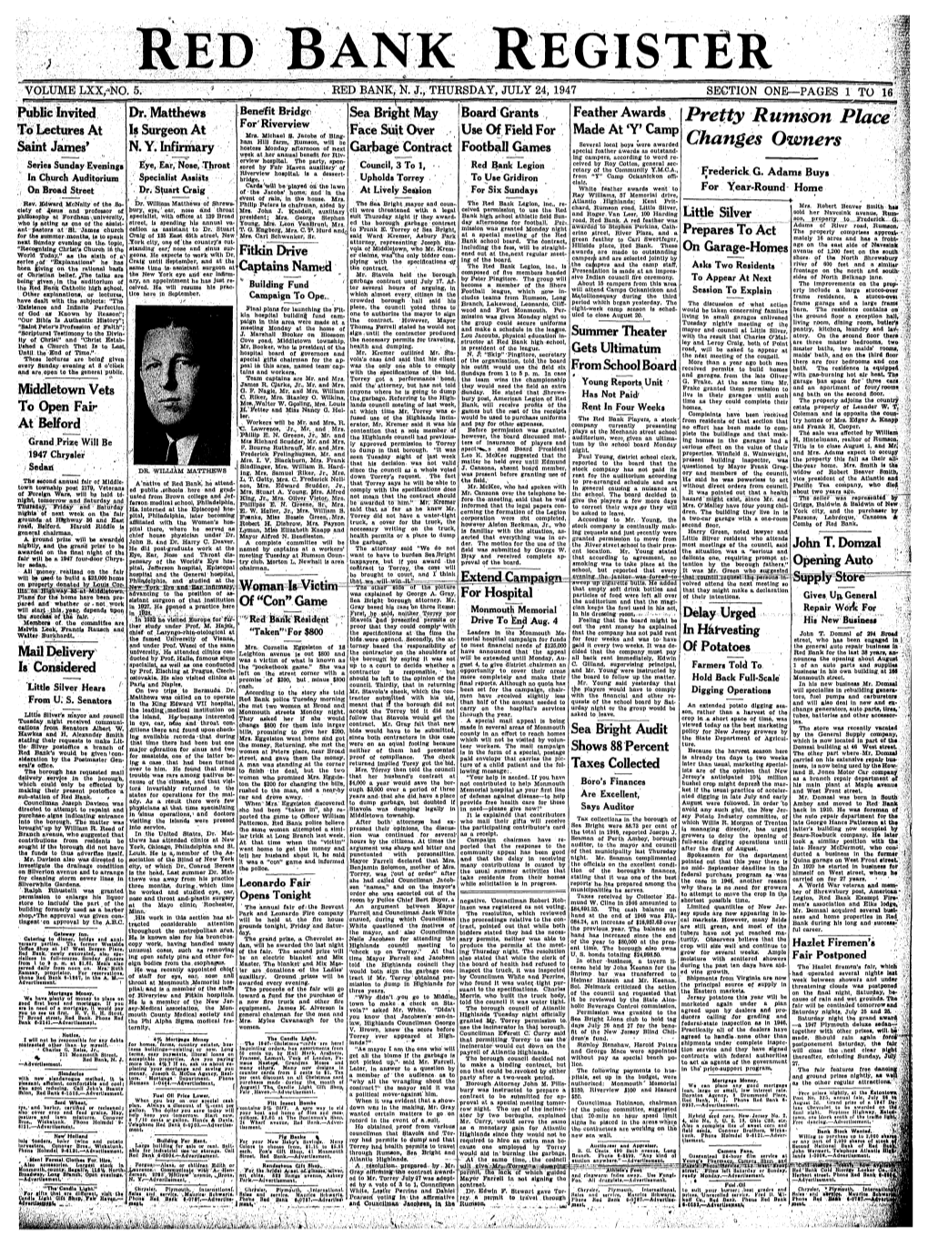 24, 1947 SECTION ONE—PAGES 1 to 16 Public Invited Dr