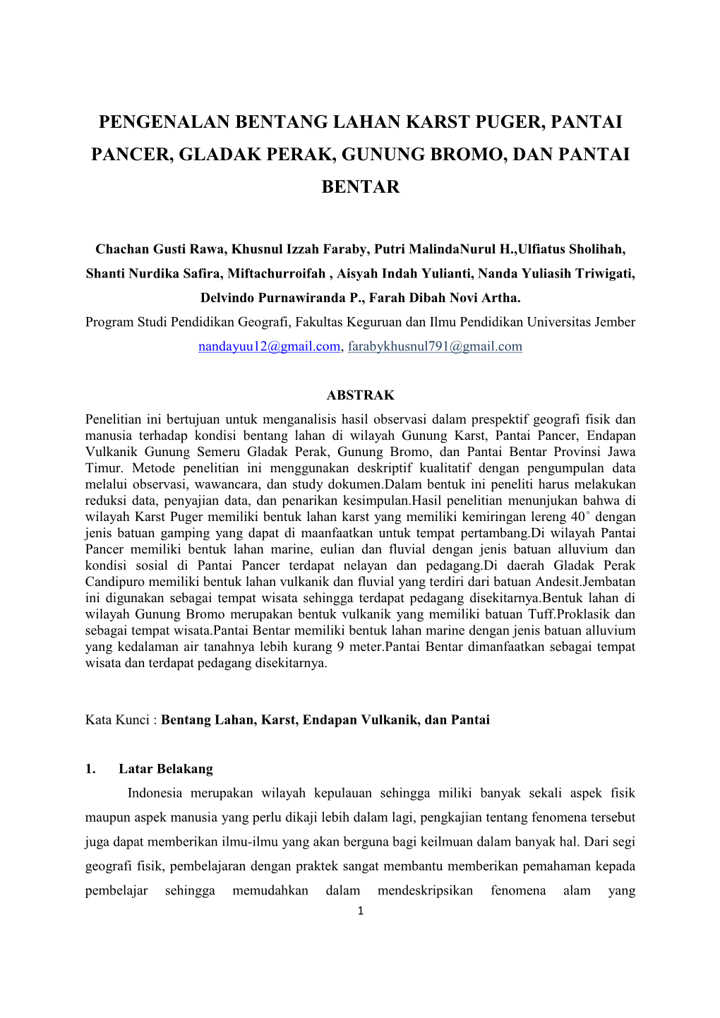 Pengenalan Bentang Lahan Karst Puger, Pantai Pancer, Gladak Perak, Gunung Bromo, Dan Pantai Bentar