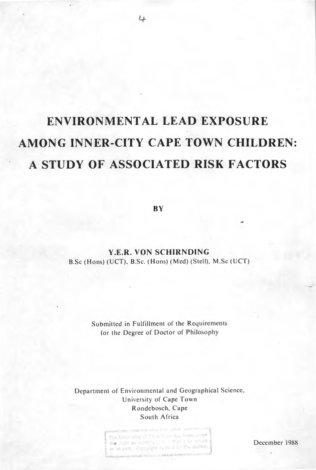 Environmental Lead Exposure Among Inner-City Cape Town Children