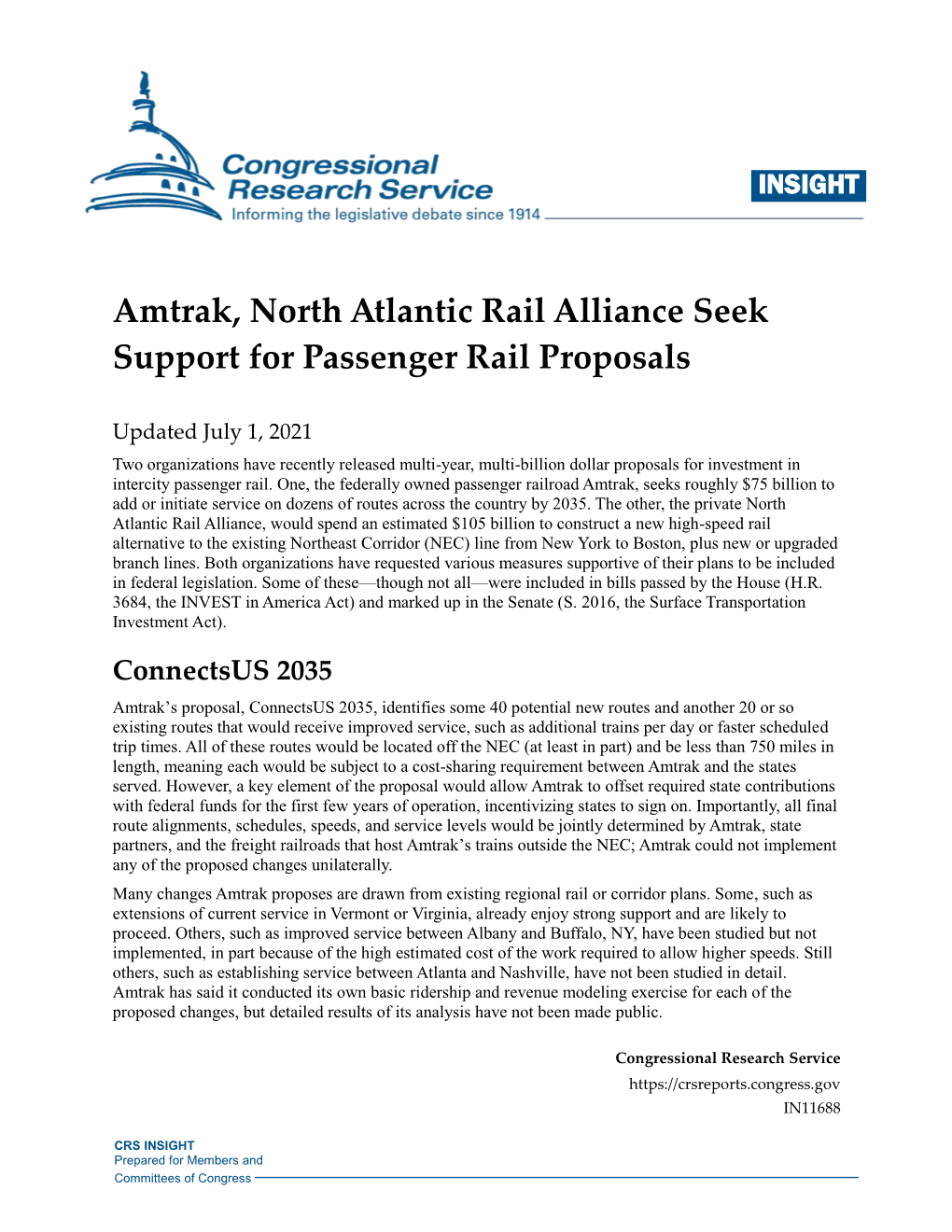 Amtrak, North Atlantic Rail Alliance Seek Support for Passenger Rail Proposals