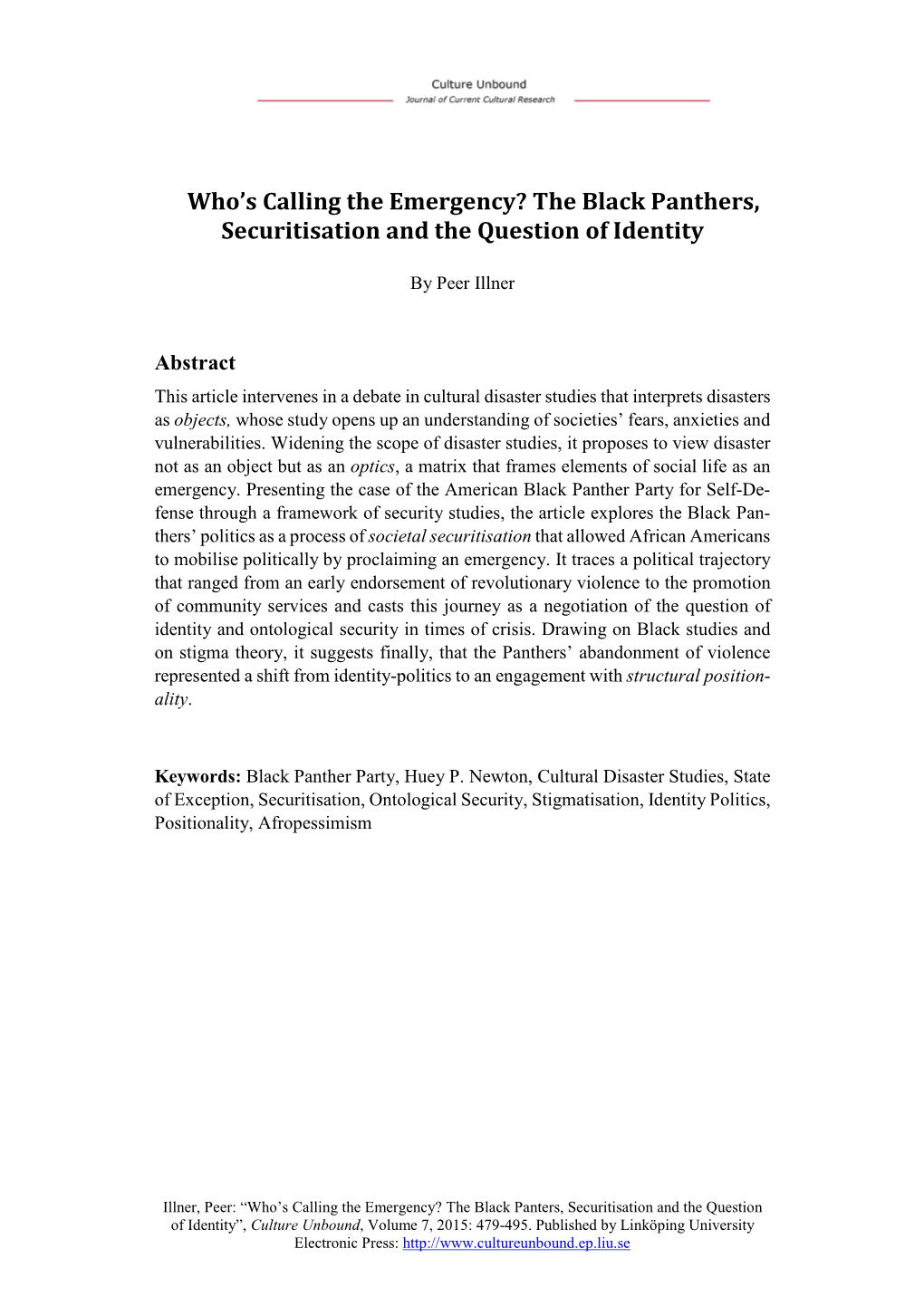 Who's Calling the Emergency? the Black Panthers, Securitisation And