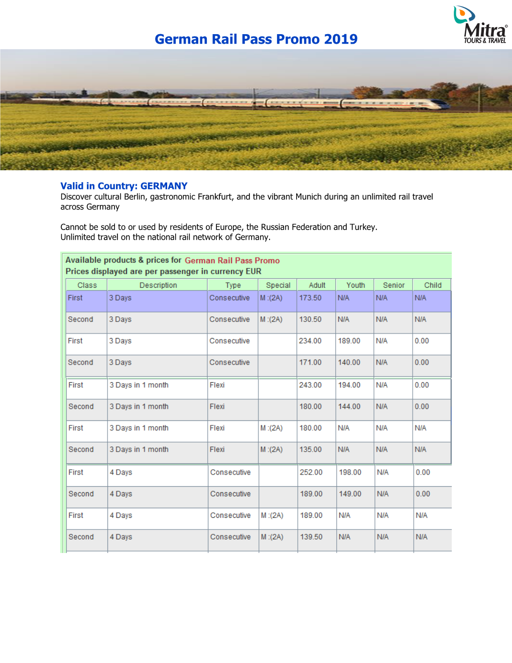 German Rail Pass Promo 2019