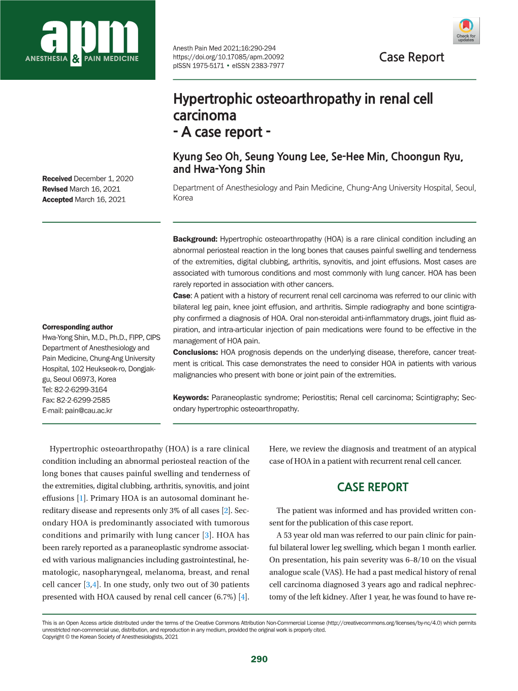 Hypertrophic Osteoarthropathy in Renal Cell Carcinoma - a Case Report