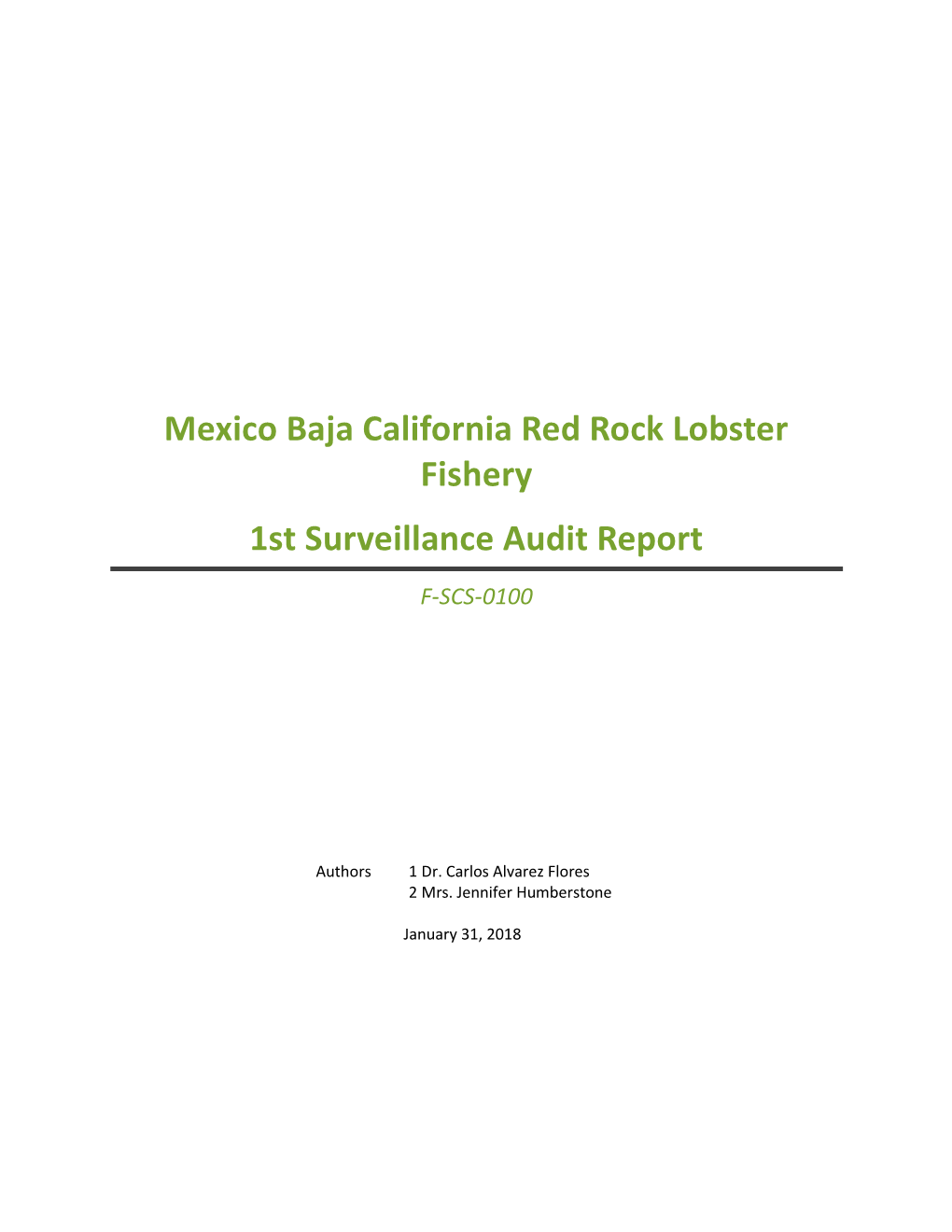 Mexico Baja California Red Rock Lobster Fishery 1St Surveillance Audit Report