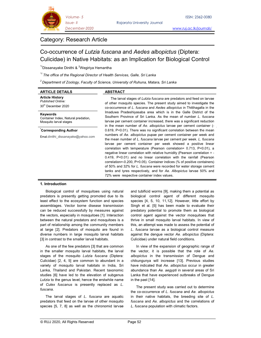 Category: Research Article Co-Occurrence of Lutzia Fuscana