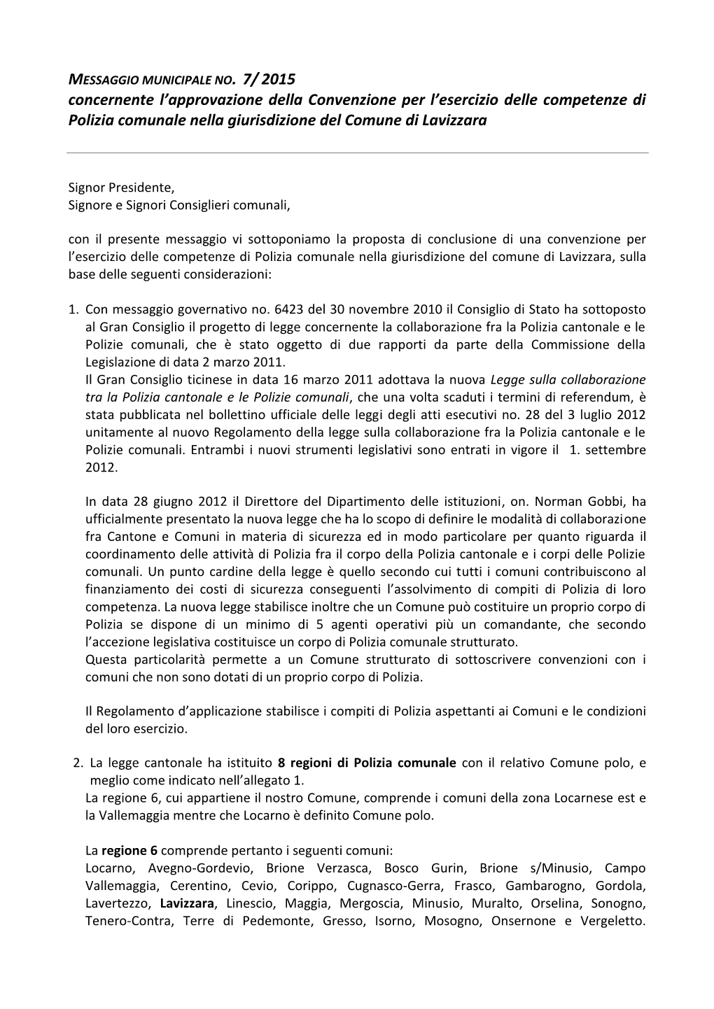 7/ 2015 Concernente L'approvazione Della