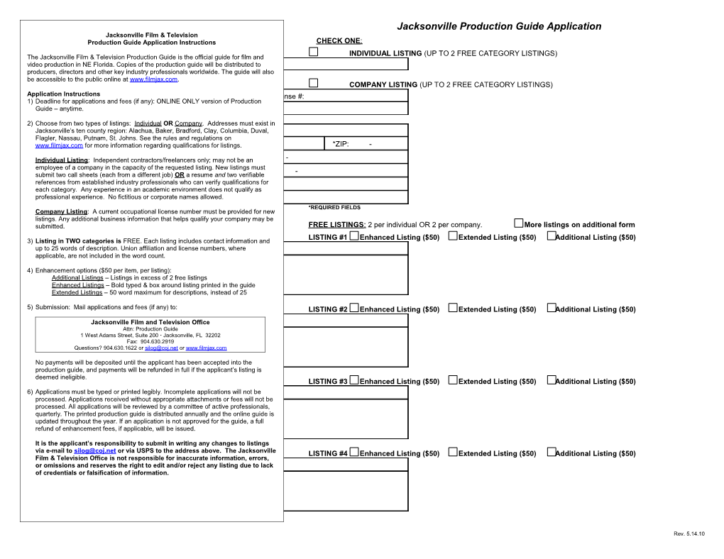 2007/2008 Jacksonville Production Guide Application s1