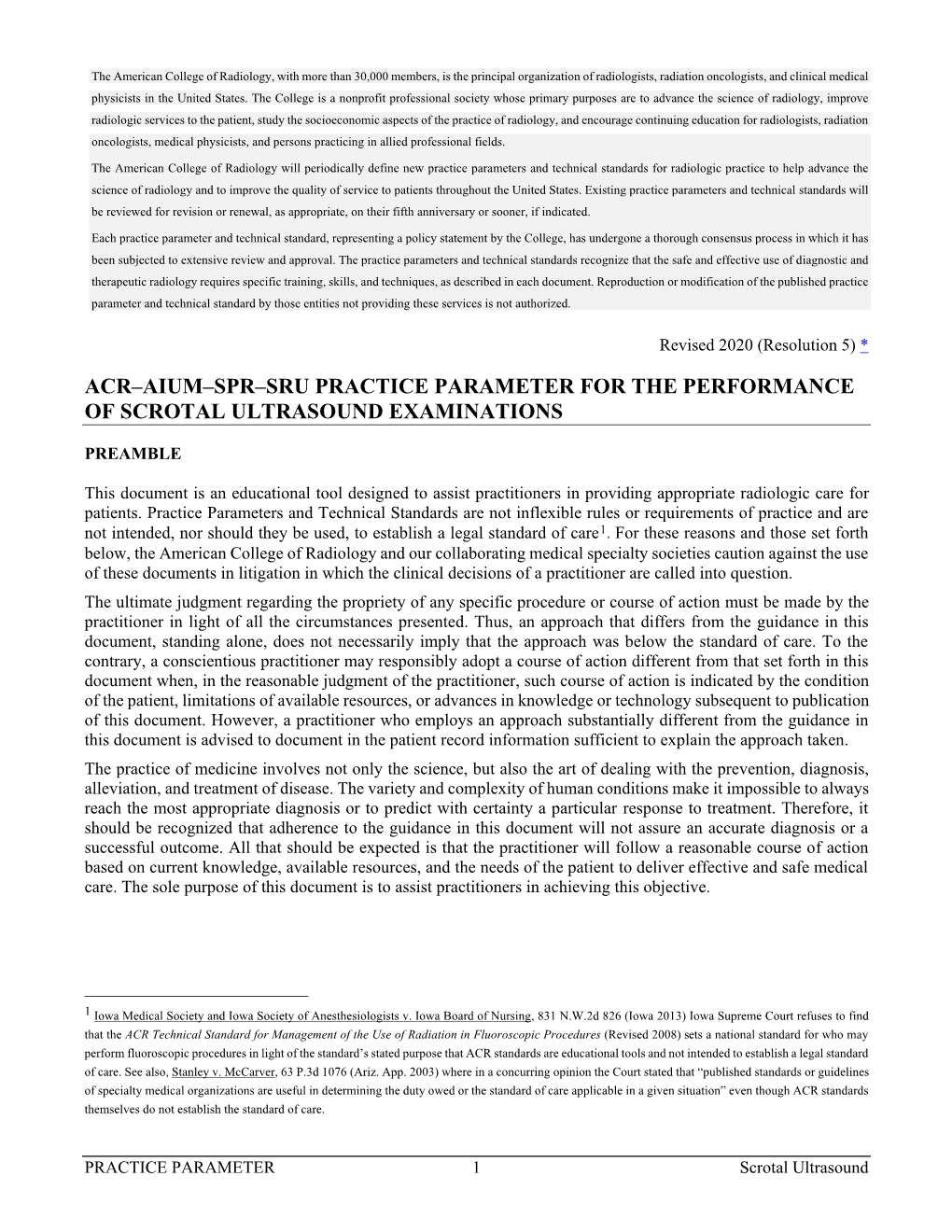 Acr–Aium–Spr–Sru Practice Parameter for the Performance of Scrotal Ultrasound Examinations