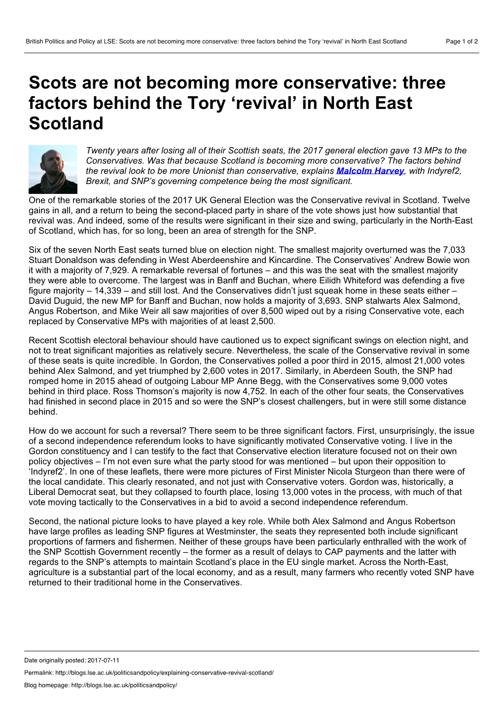 British Politics and Policy at LSE: Scots Are Not Becoming More Conservative: Three Factors Behind the Tory ‘Revival’ in North East Scotland Page 1 of 2