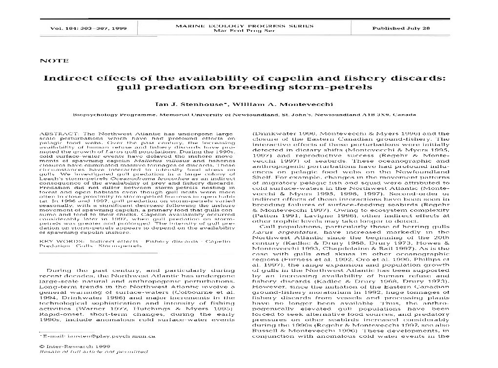 Indirect Effects of the Availability of Capelin and Fishery Discards: Gull Predation on Breeding Storm-Petrels