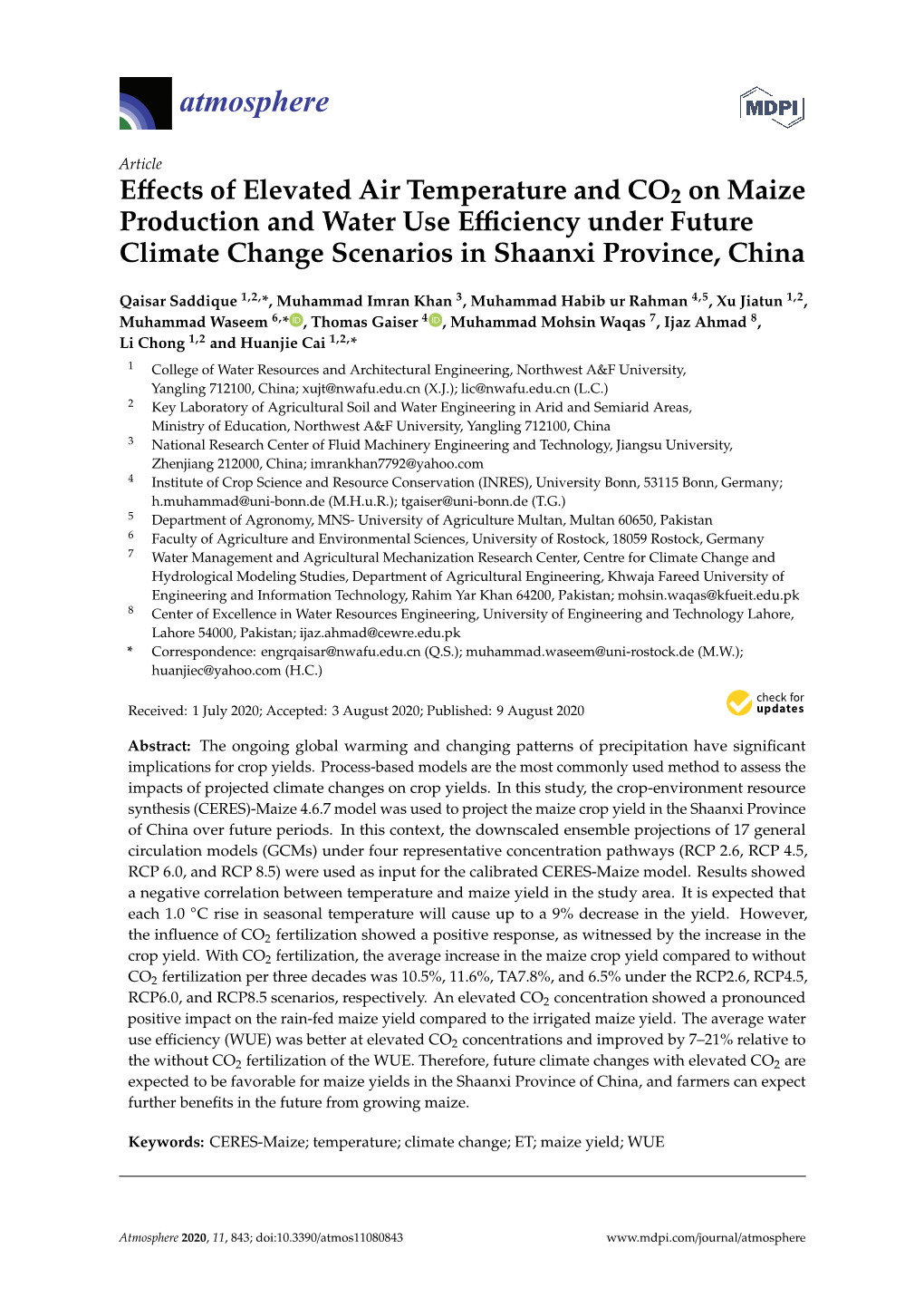 Effects of Elevated Air Temperature and CO2 on Maize Production And