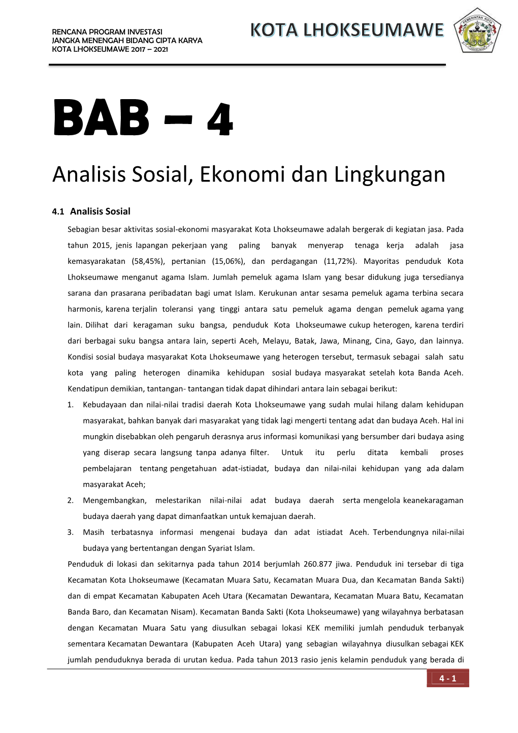 BAB – 4 Analisis Sosial, Ekonomi Dan Lingkungan