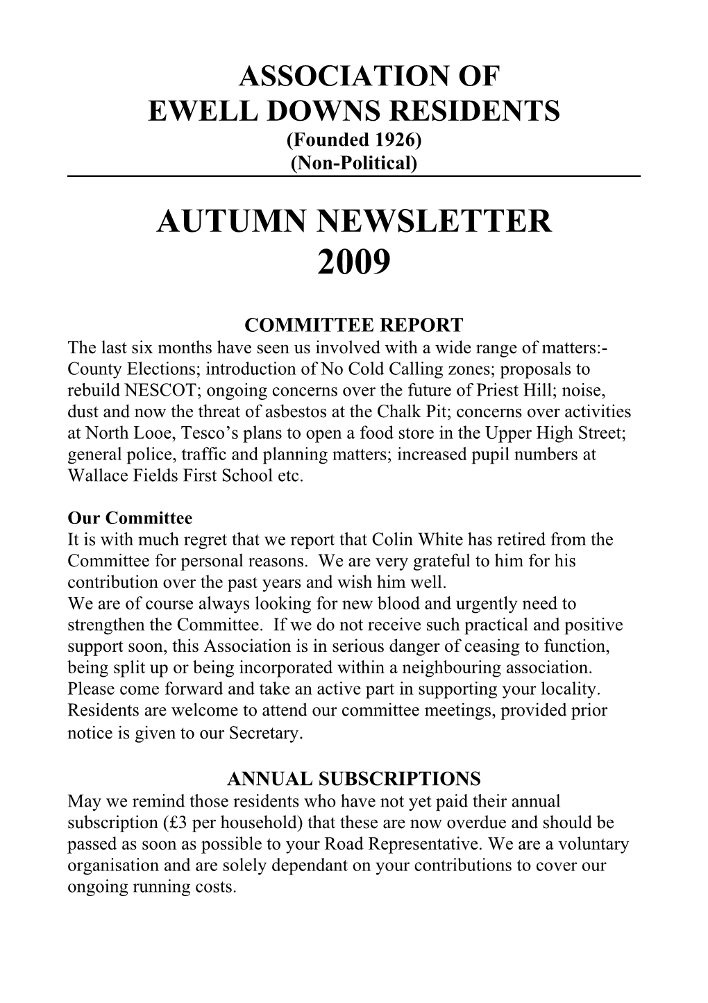 AEDR Newsletter Autumn 2009