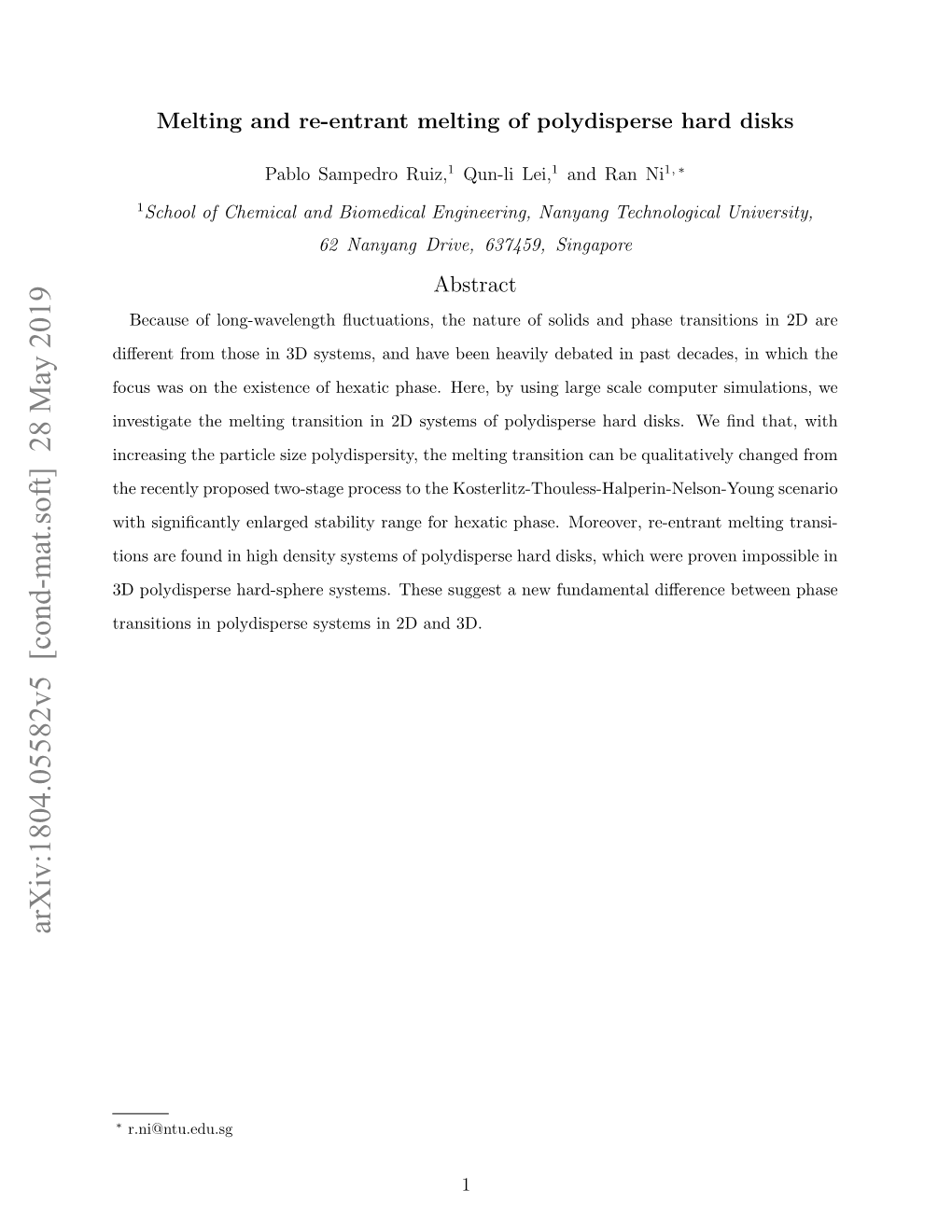 Arxiv:1804.05582V5 [Cond-Mat.Soft] 28 May 2019