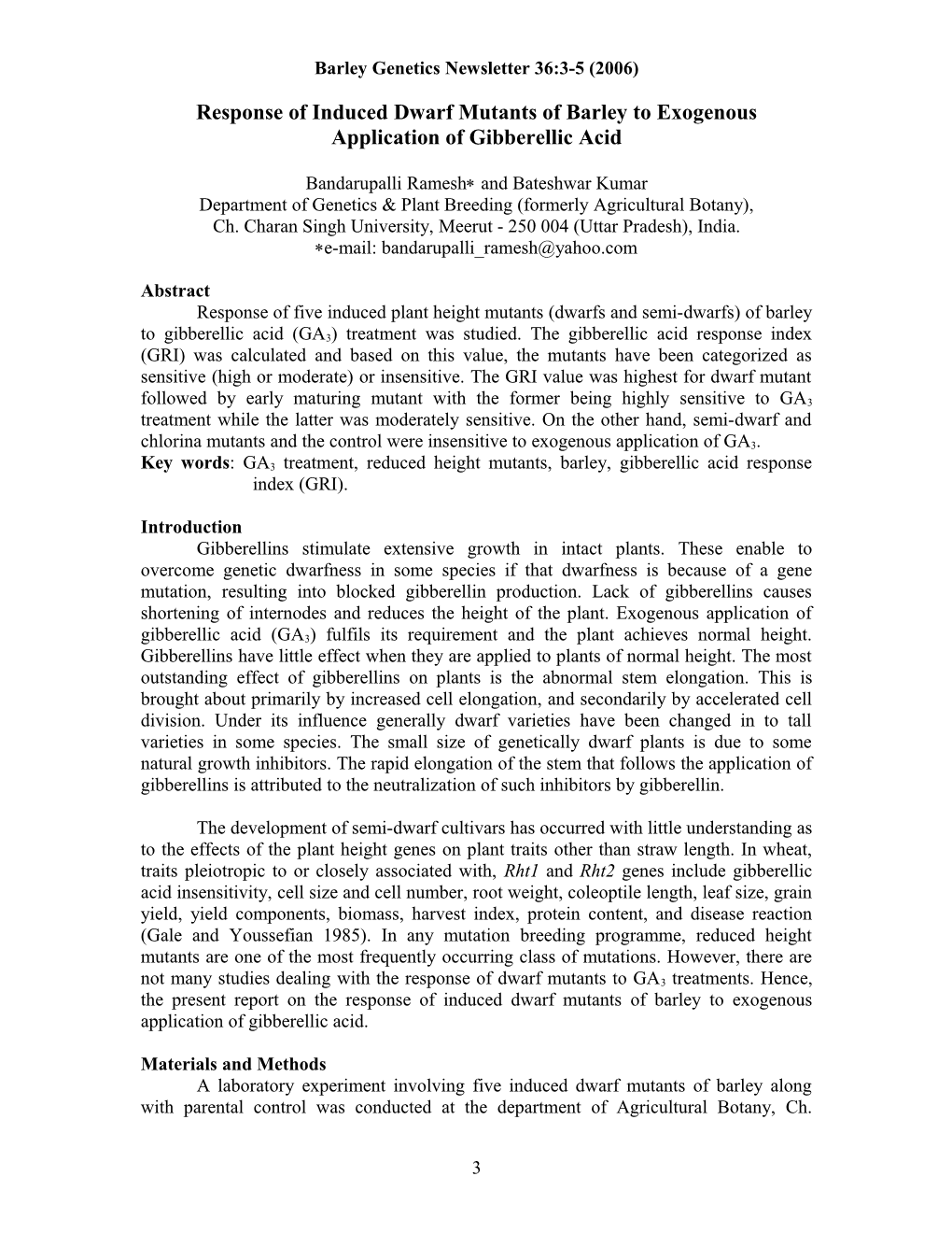 Response of Induced Dwarf Mutants of Barley to Exogenous Application of Gibberellic Acid