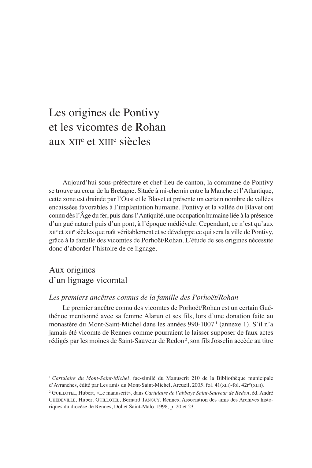 Les Origines De Pontivy Et Les Vicomtes De Rohan Aux Xiie Et Xiiie Siècles