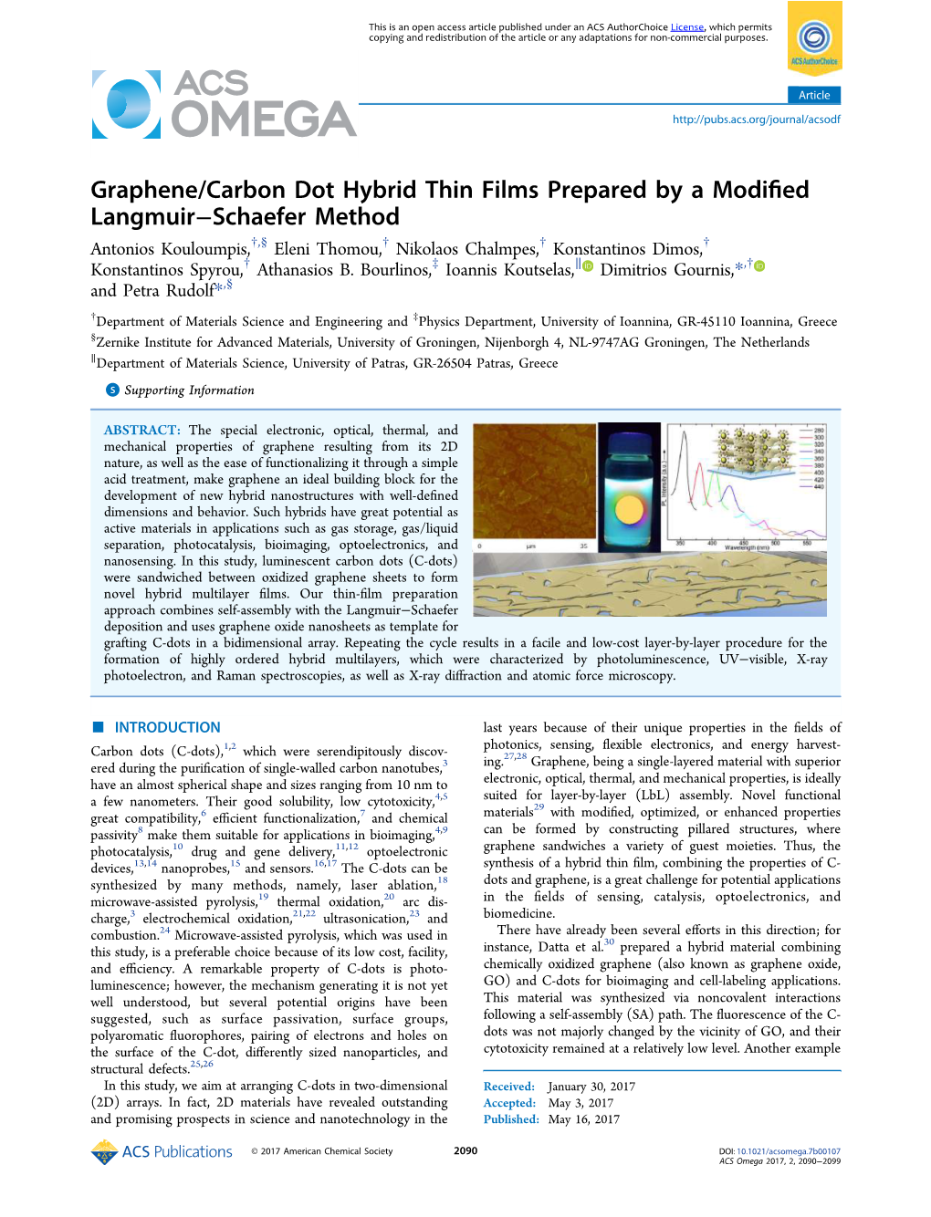 Graphene/Carbon Dot Hybrid Thin Films Prepared by a Modified