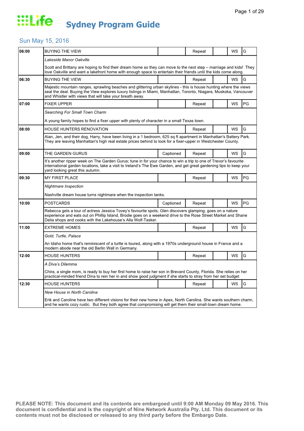 Sydney Program Guide