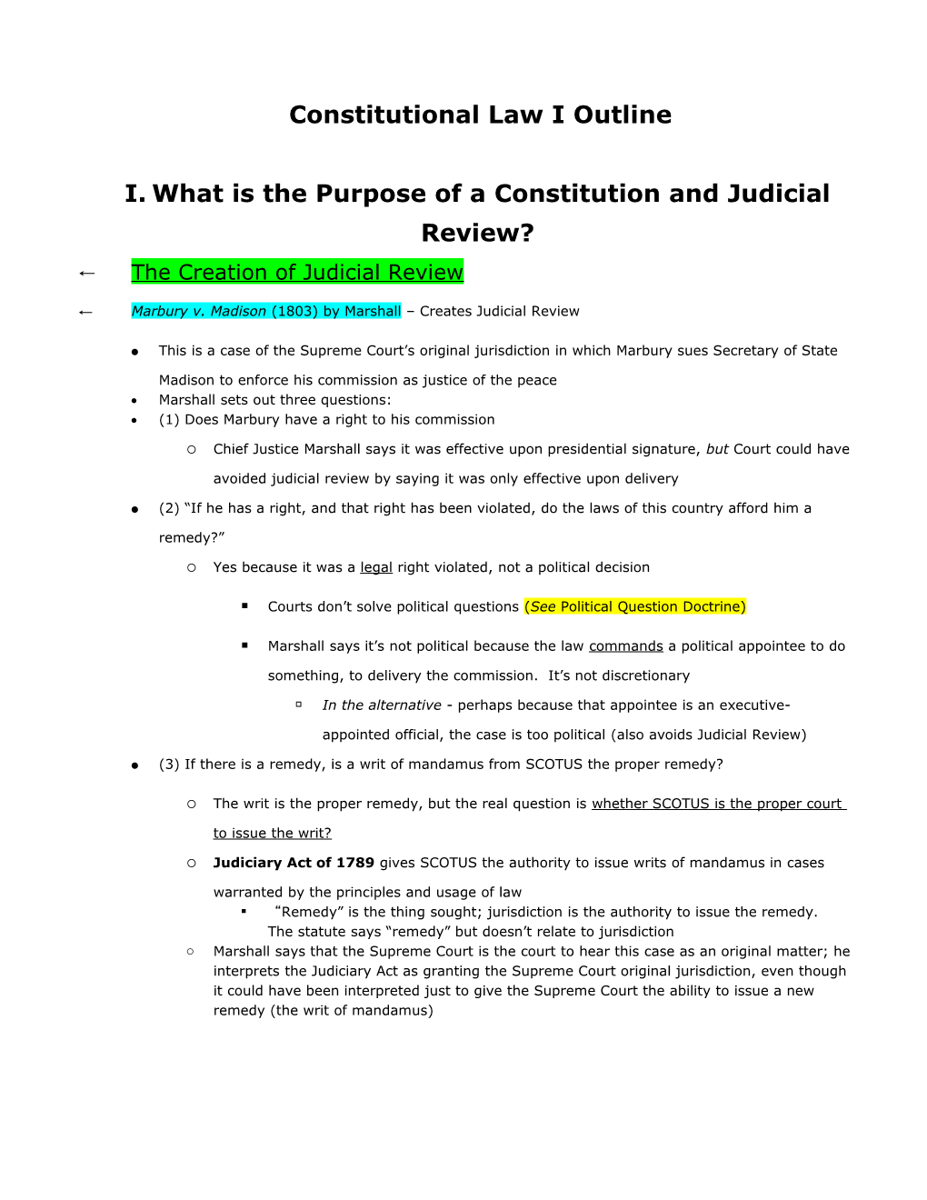 I. What Is the Purpose of a Constitution and Judicial Review?