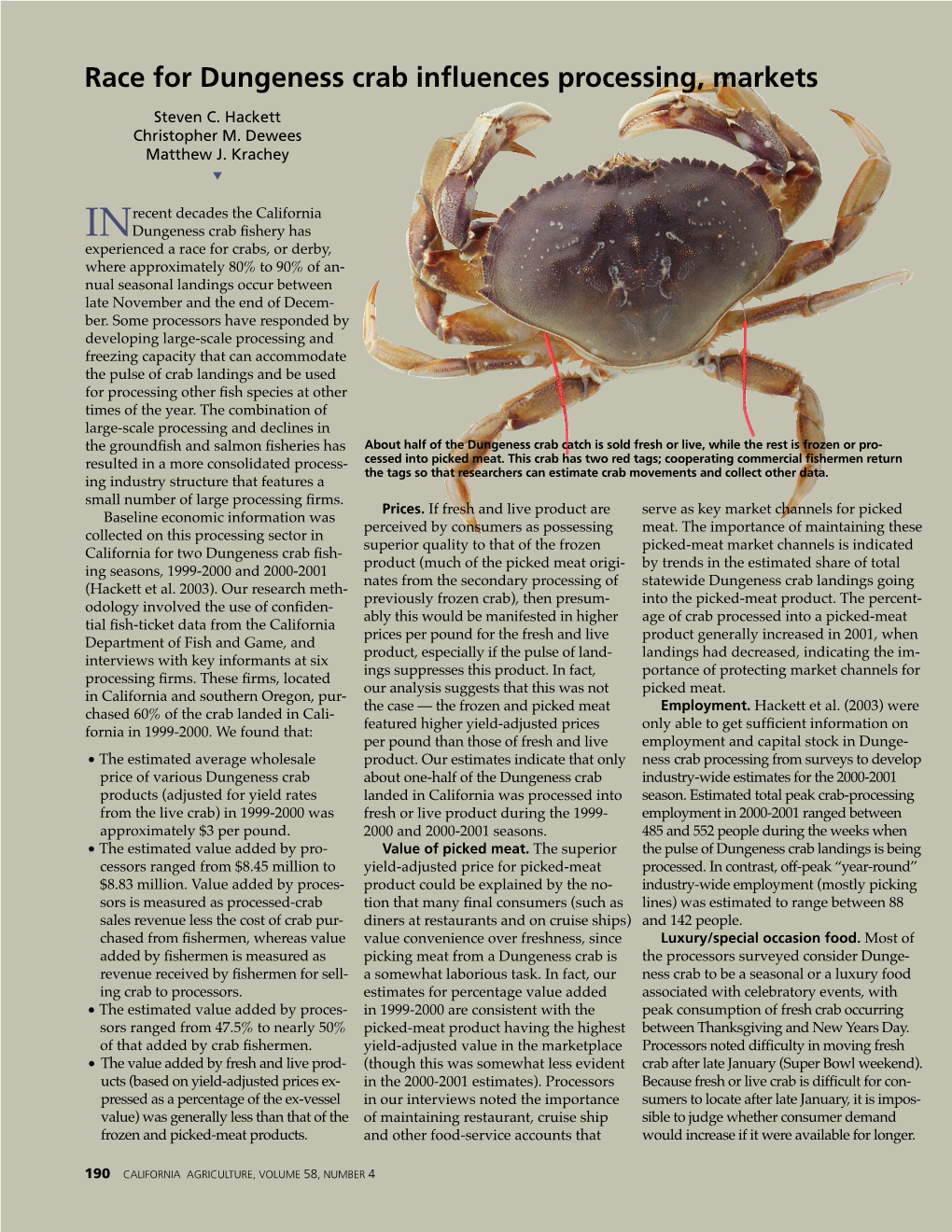 Race for Dungeness Crab Influences Processing, Markets