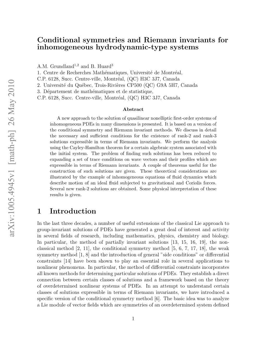 Conditional Symmetries and Riemann Invariants for Inhomogeneous