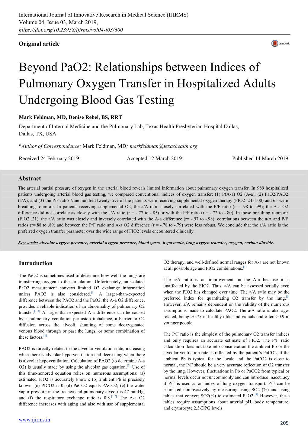 Beyond Pao2: Relationships Between Indices of Pulmonary Oxygen Transfer in Hospitalized Adults Undergoing Blood Gas Testing