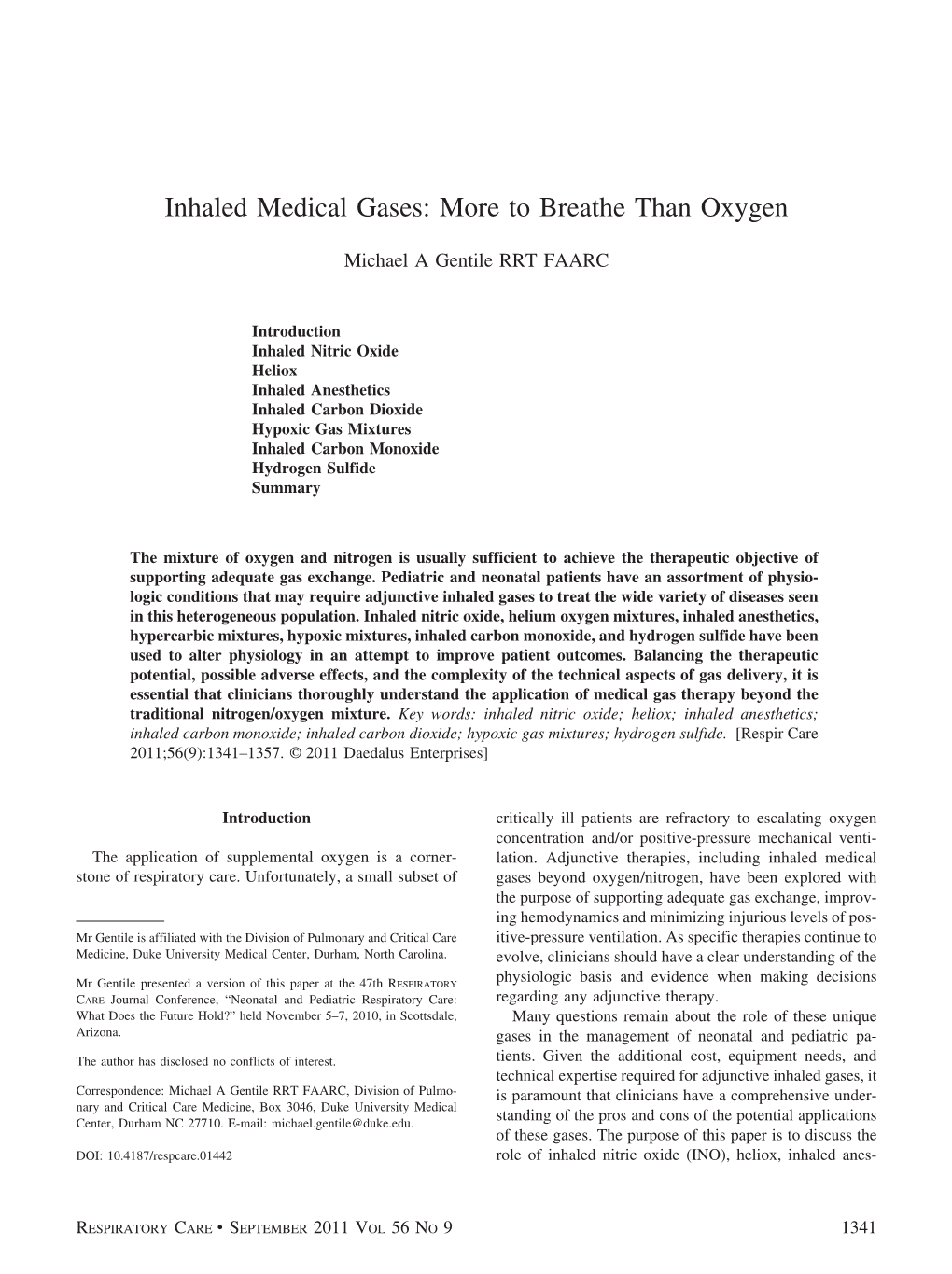 Inhaled Medical Gases: More to Breathe Than Oxygen