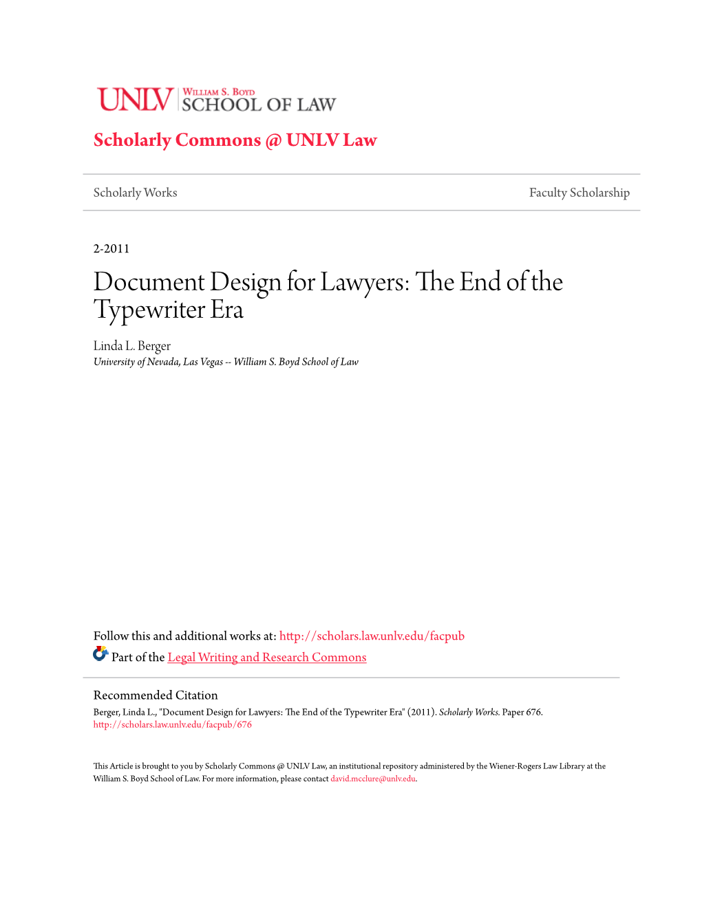 Document Design for Lawyers: the Nde of the Typewriter Era Linda L