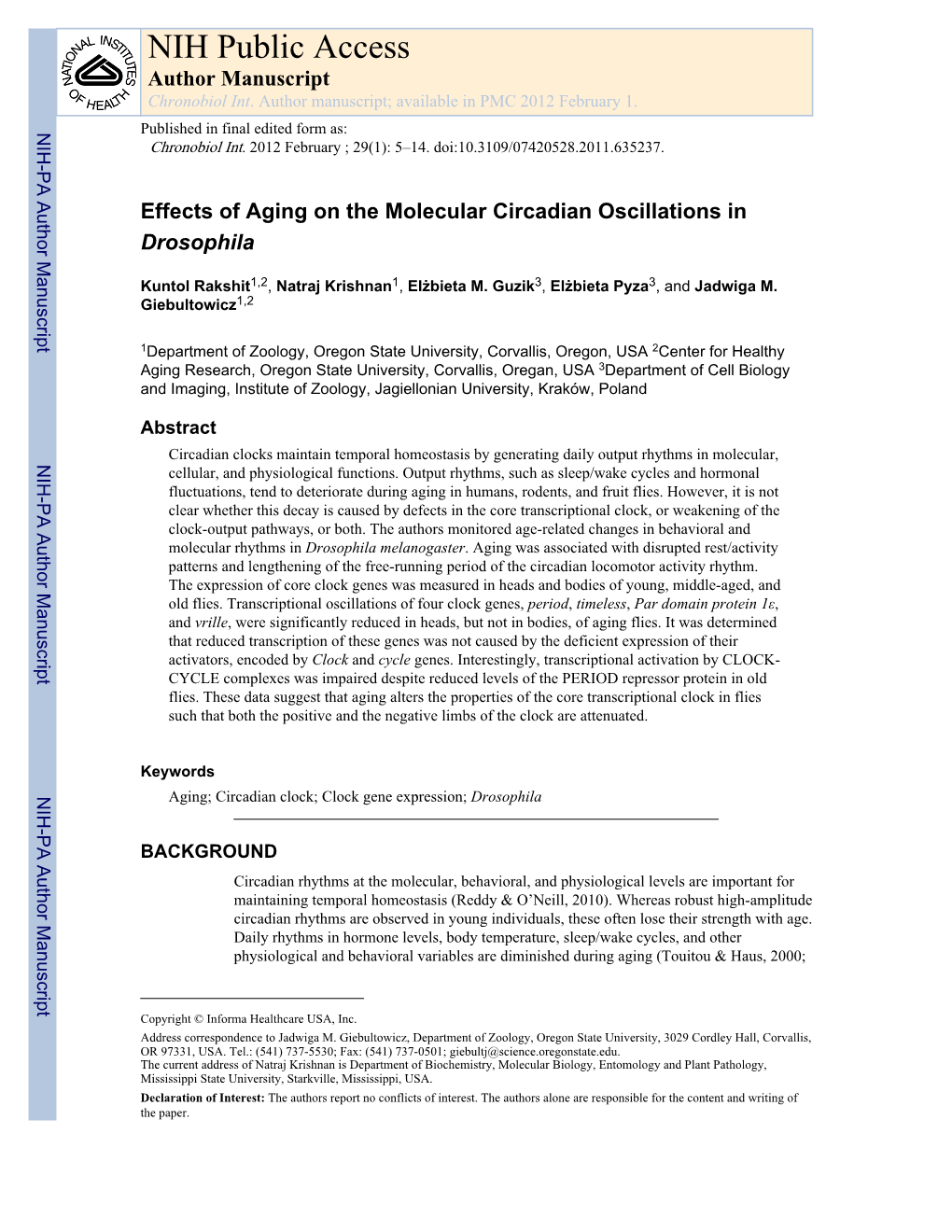 NIH Public Access Author Manuscript Chronobiol Int