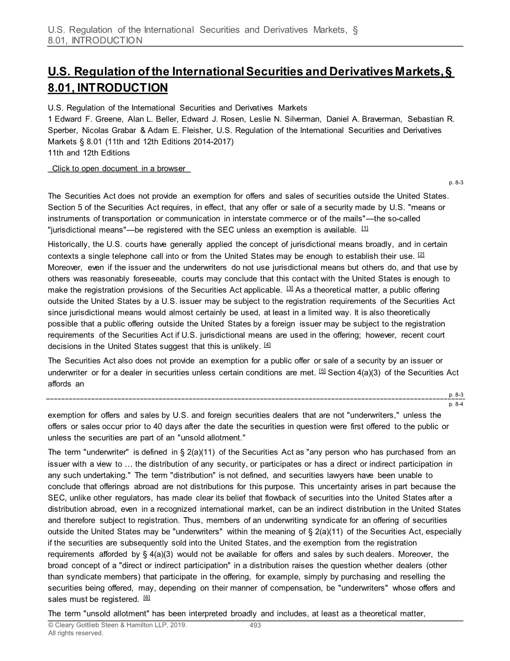 U.S. Regulation of the International Securities and Derivatives Markets, § 8.01, INTRODUCTION