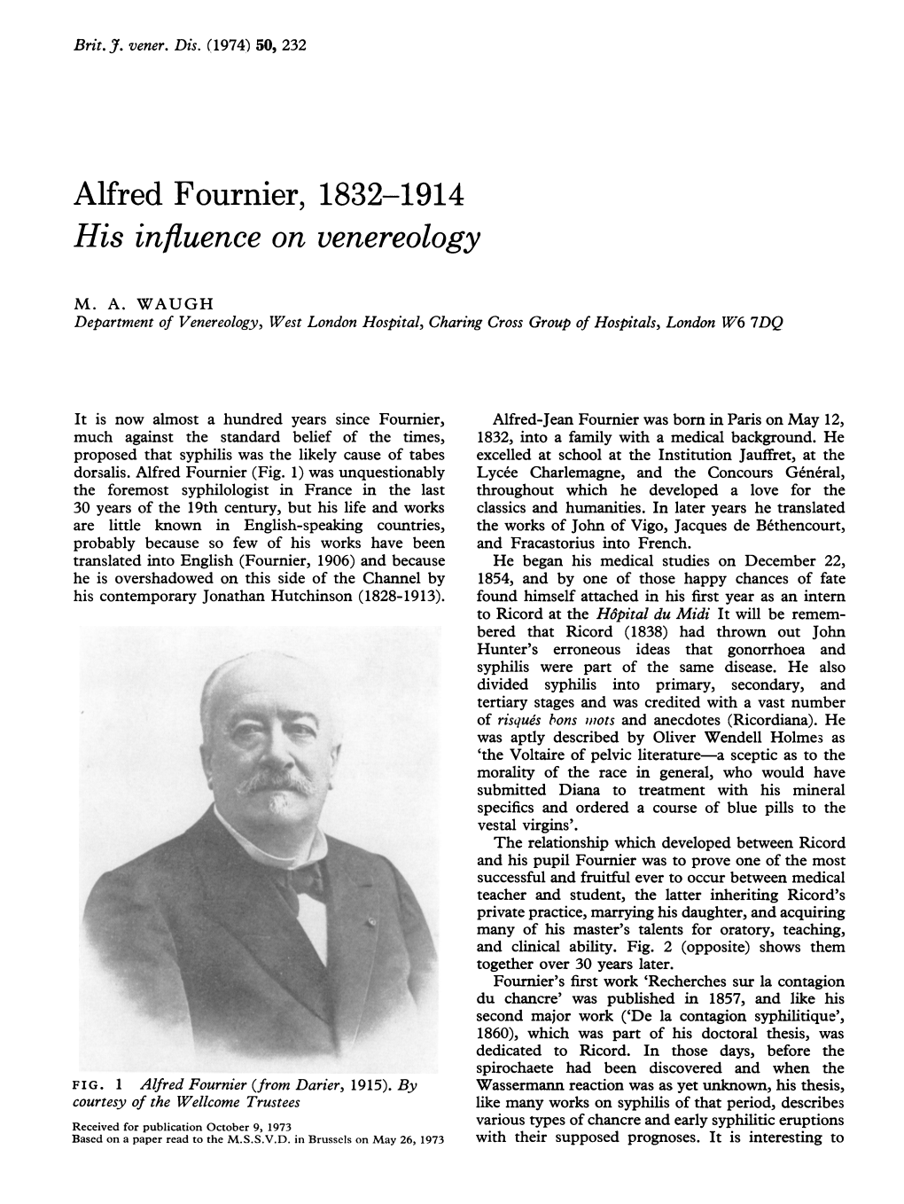Alfred Fournier, 1832-1914 His Influence on Venereology