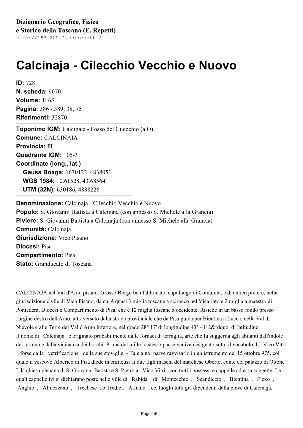 Calcinaja - Cilecchio Vecchio E Nuovo