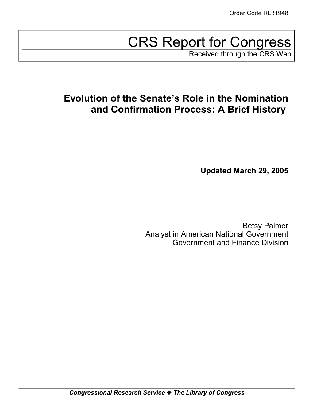 Evolution of the Senate's Role in the Nomination and Confirmation Process