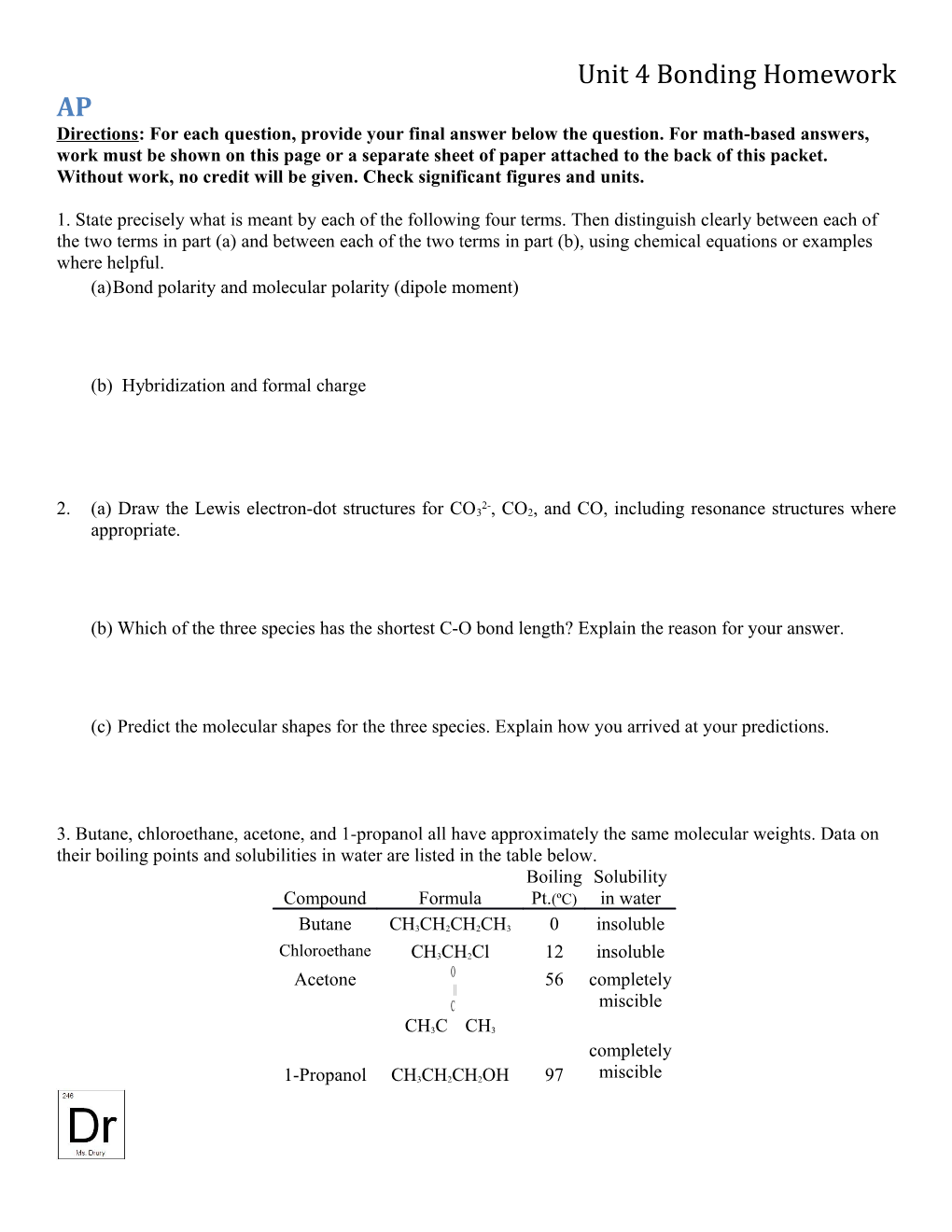 Unit 4 Bonding Homework