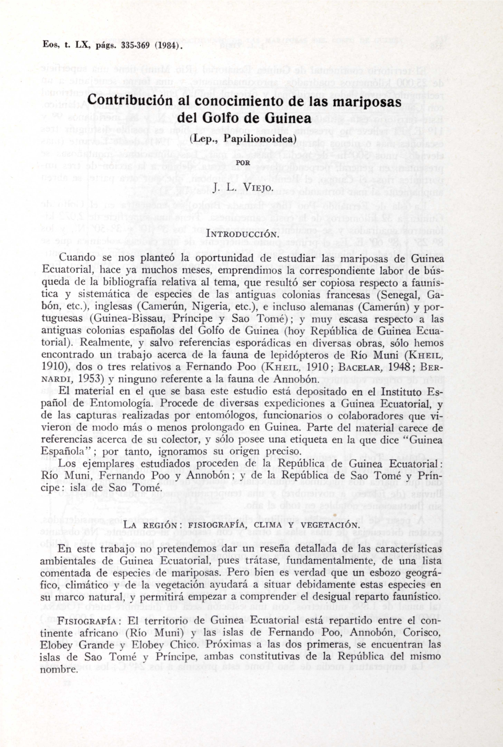 Contribución Al Conocimiento De Las Mariposas Del Golfo De Guinea (Lep., Papilionoidea)