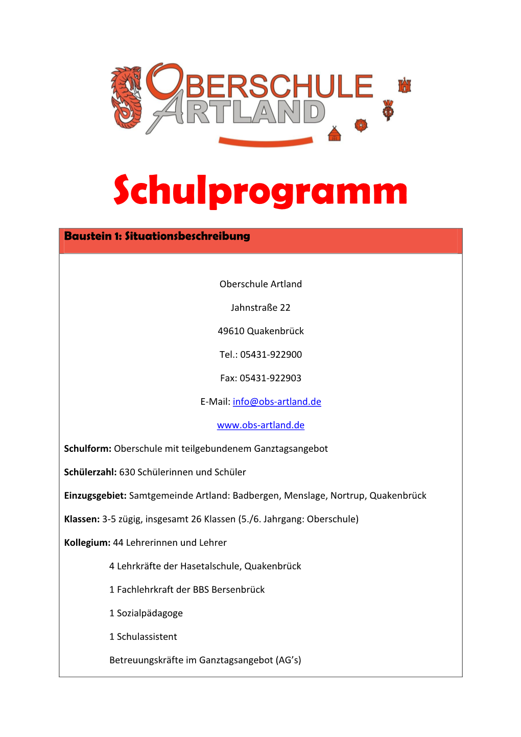 Schulprogramm Der Oberschule Artland