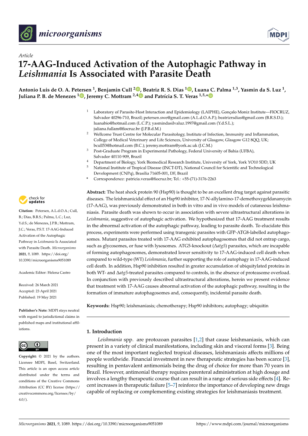 17-AAG-Induced Activation of the Autophagic Pathway in Leishmania Is Associated with Parasite Death