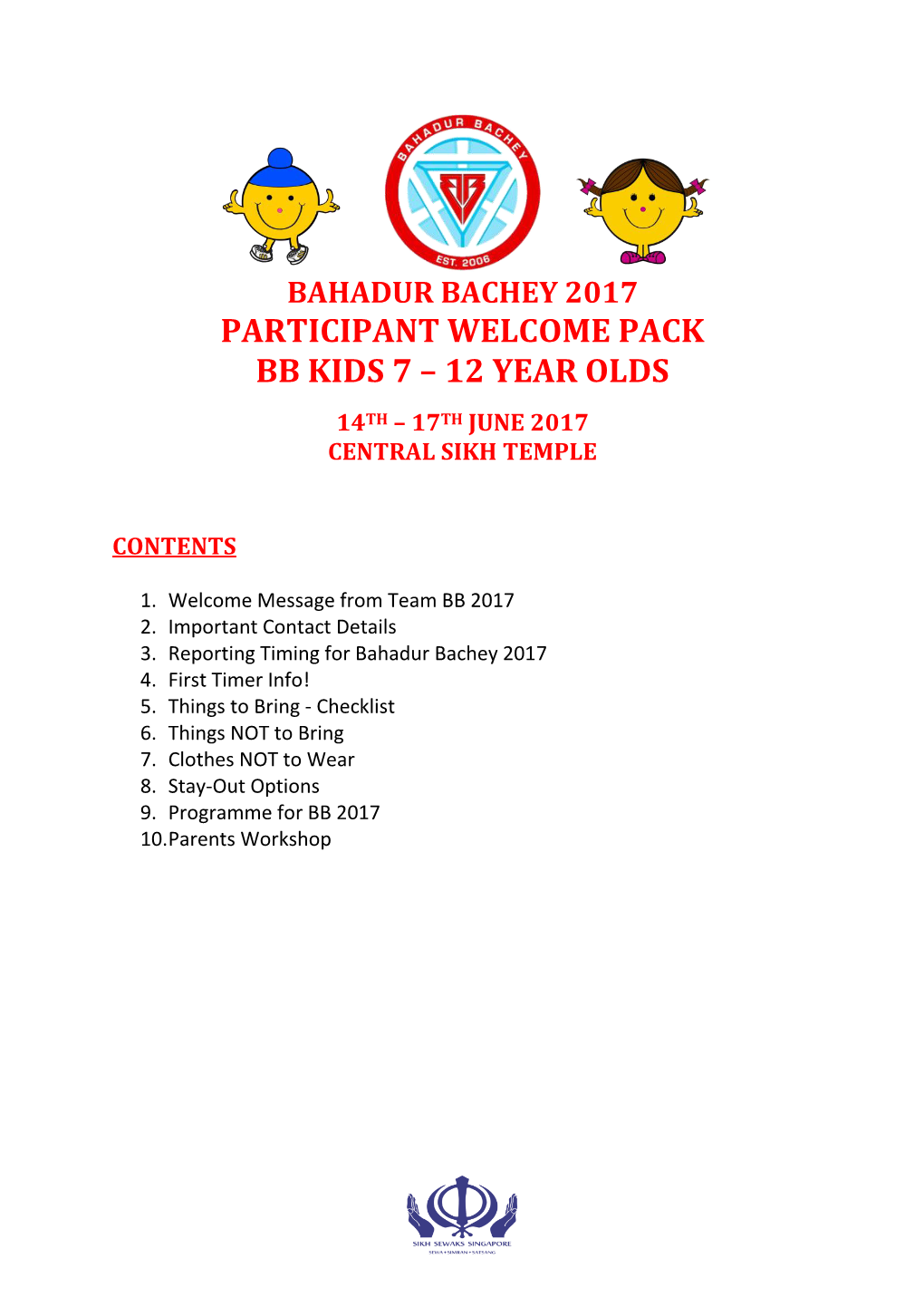 Participant Welcome Pack Bb Kids 7 – 12 Year Olds