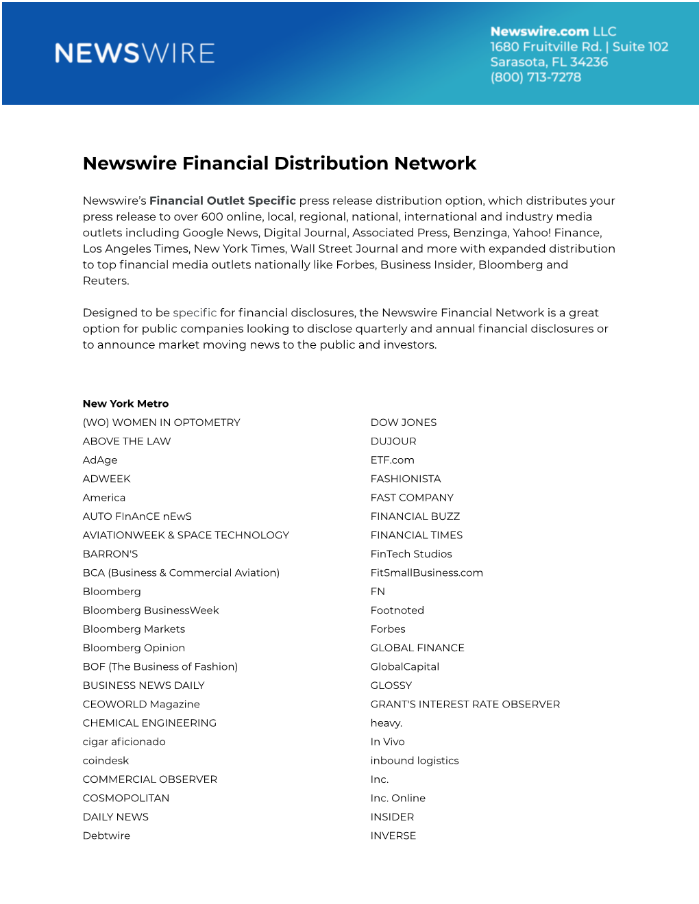 Newswire Financial Distribution Network