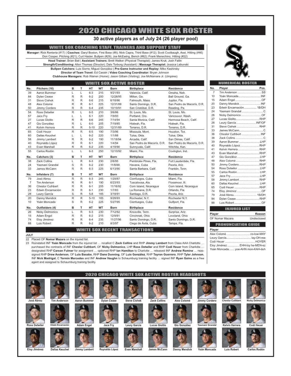 7.24.20 Opening Day Roster.Indd