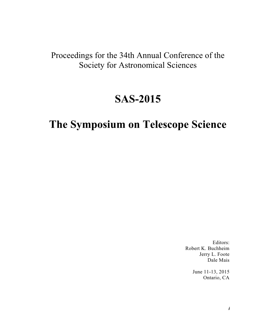 SAS-2015 the Symposium on Telescope Science