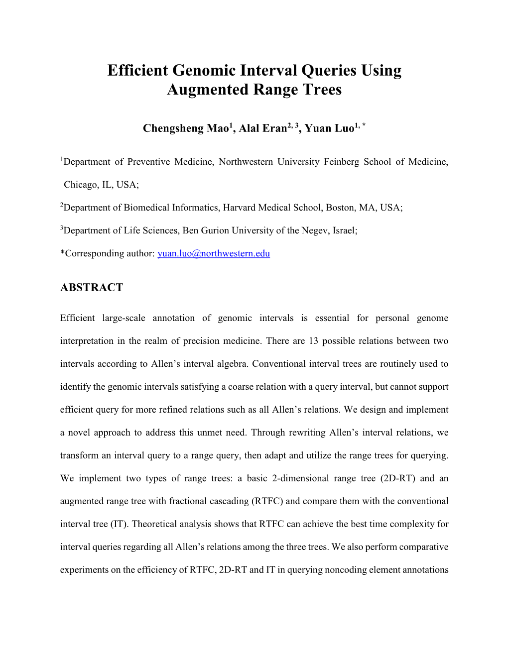 Efficient Genomic Interval Queries Using Augmented Range Trees
