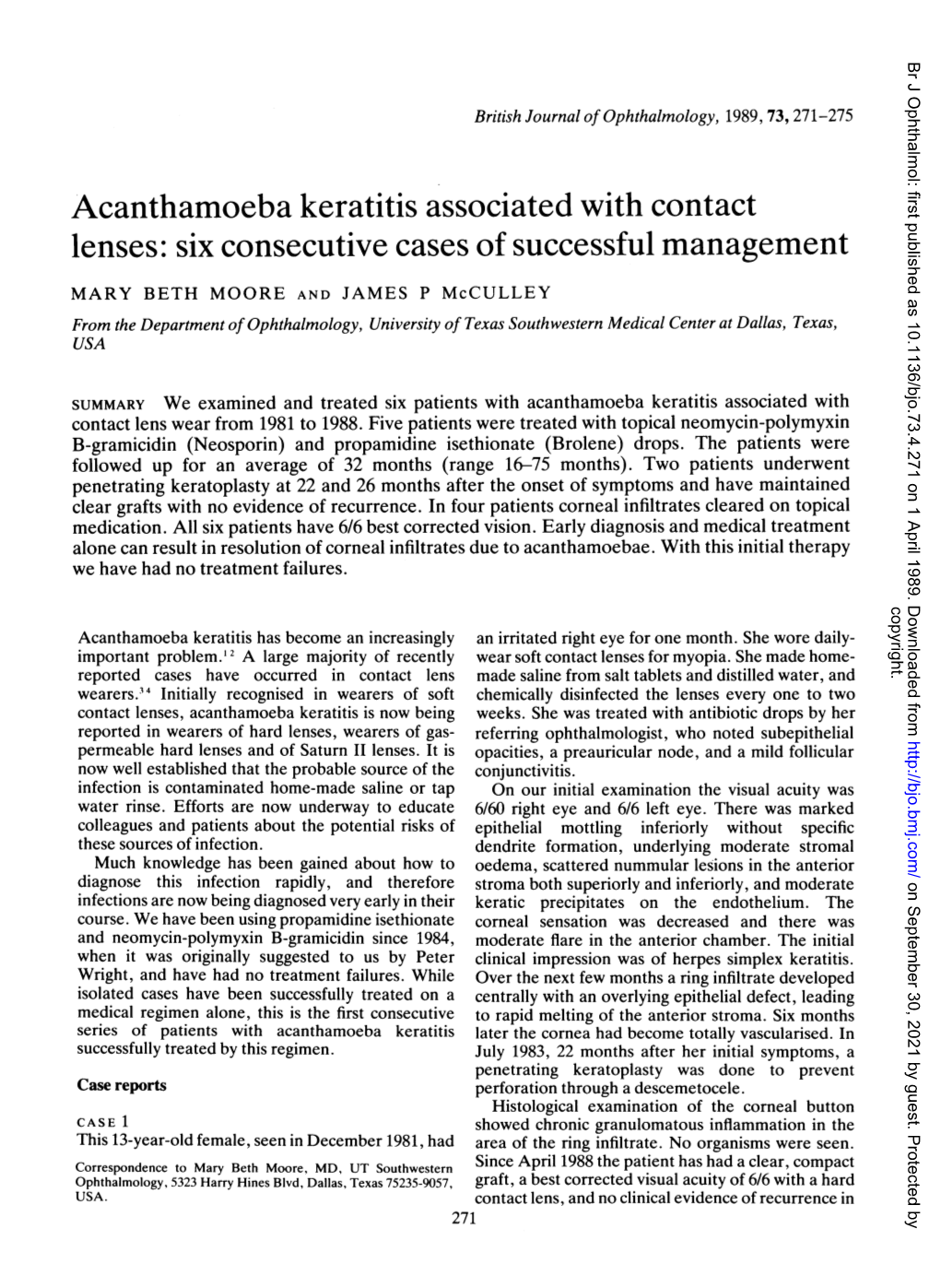 Acanthamoeba Keratitis Associated with Contact Lenses: Six Consecutive Cases of Successful Management