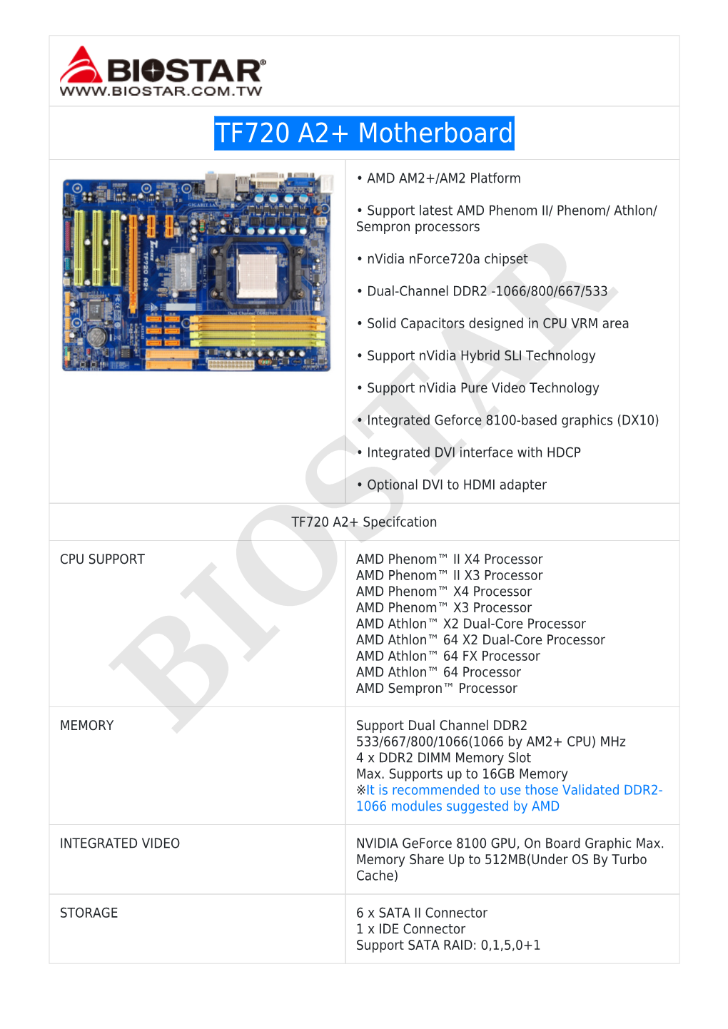 TF720 A2+ Motherboard