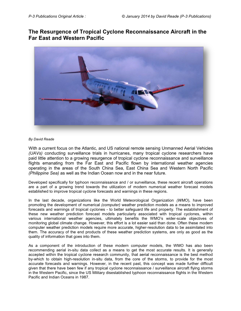 The Resurgence of Tropical Cyclone Reconnaissance Aircraft in the Far East and Western Pacific